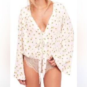 INTIMATELY FREE PEOPLE Medium Gardenia Combo Tie Front Forties Feels Bodysuit